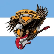 Emanuel Jireh, bandera de Argentina con águila sosteniendo guitarra eléctrica